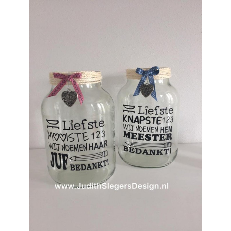 Bedankt luxe glaspot juf meester